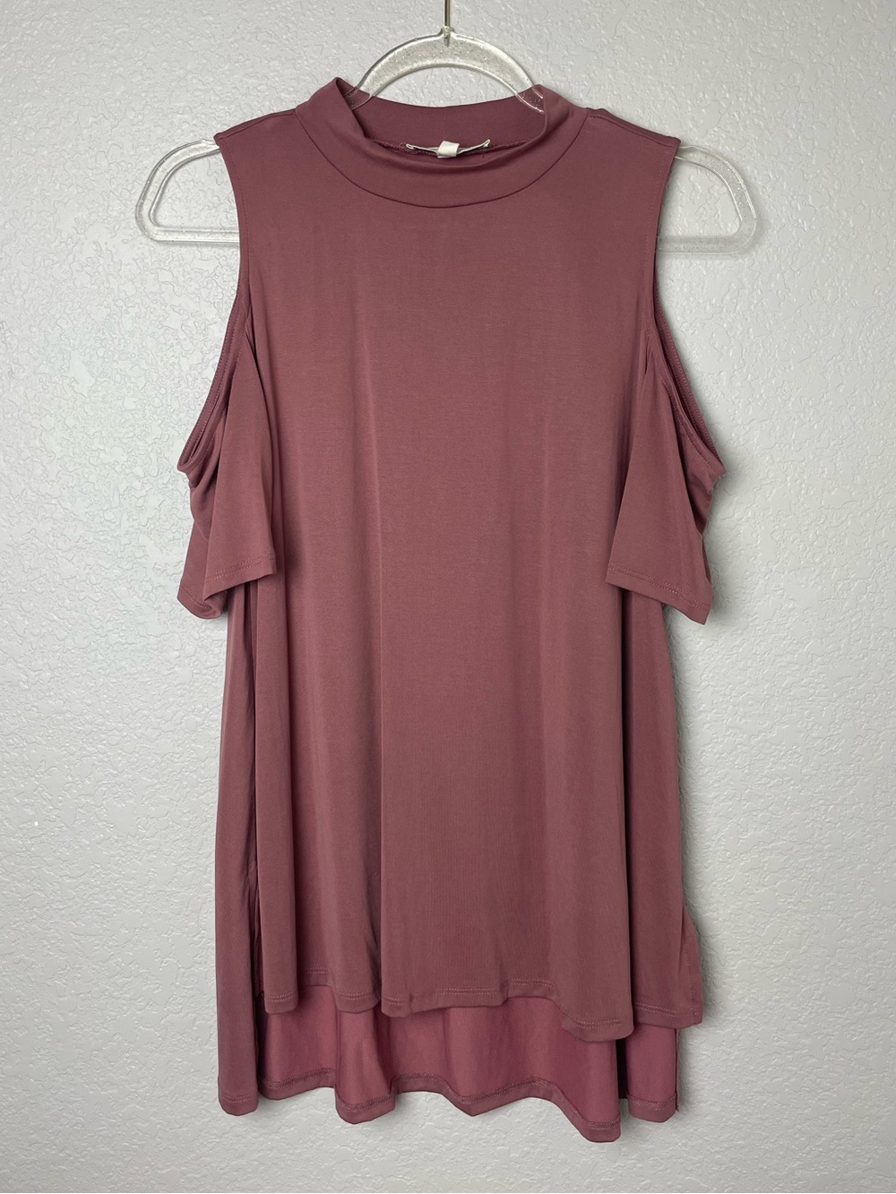 Pink Rose Mauve Cold-Shoulder Mock Neck Tunic Size L